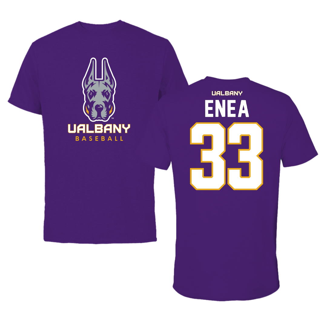 University at Albany Baseball Purple Tee - #33 Alex Enea