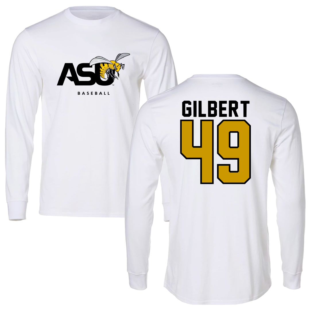 Alabama State University Baseball White Performance Long Sleeve - #49 Rocco Gilbert