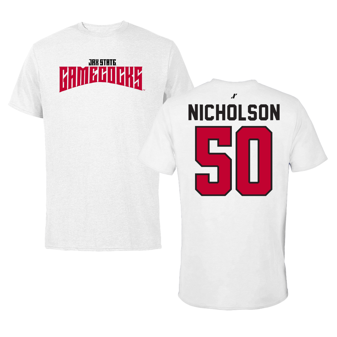 Jacksonville State University Basketball White Classics Performance Tee - #50 Mason Nicholson