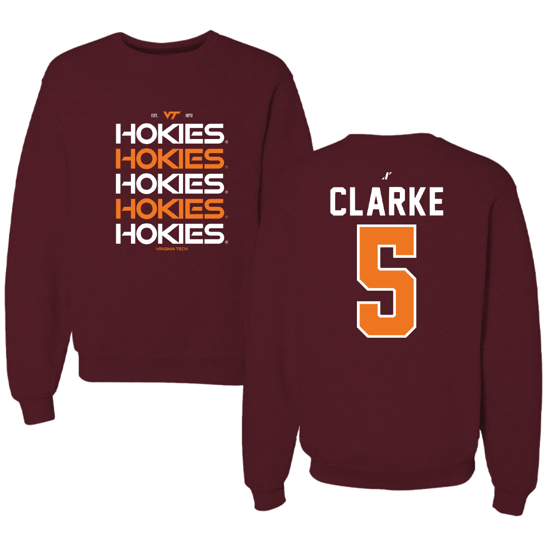 Virginia Tech Football Maroon General Crewneck - #5 Joshua Clarke