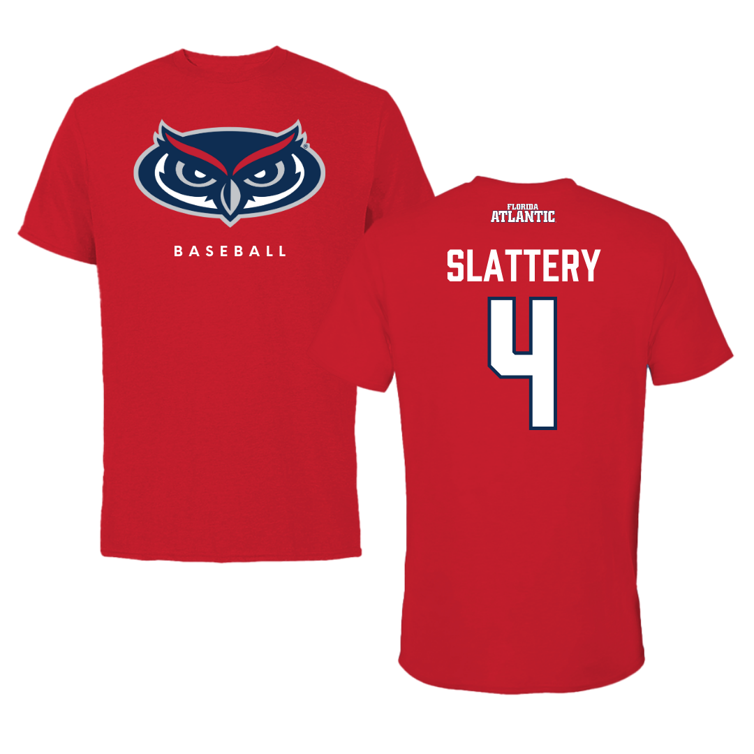 Florida Atlantic University Baseball Red Jersey Performance Tee - #4 Joseph Slattery