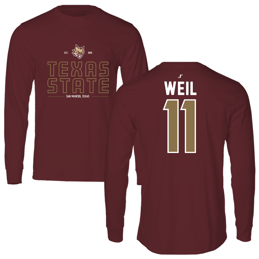 Texas State University Baseball Maroon General Performance Long Sleeve - #11 Kameron Weil