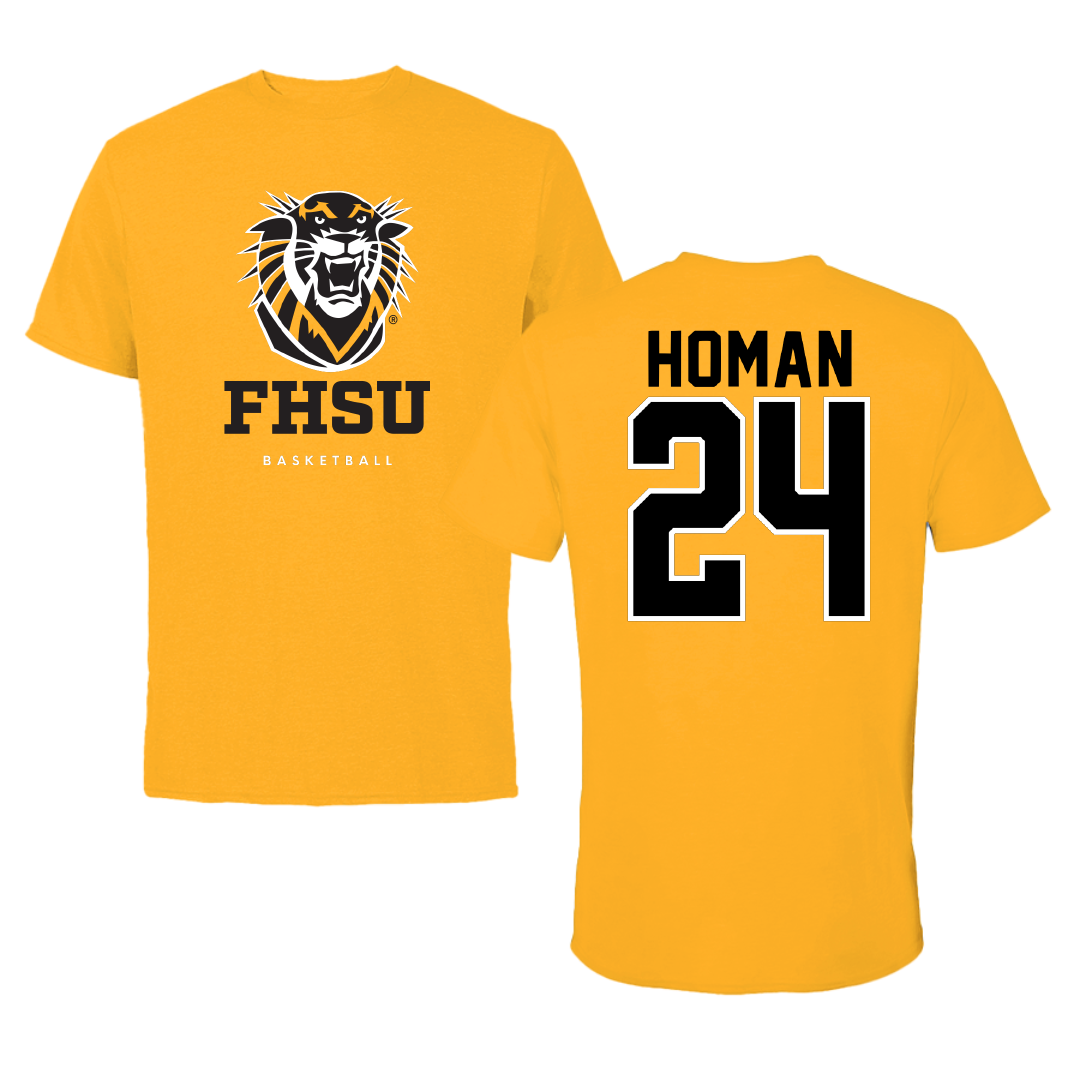 Fort Hays State University Basketball Gold Tee - #24 Tory Homan