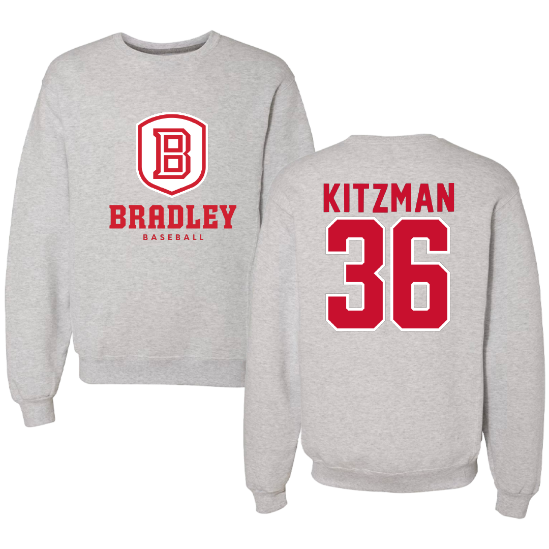 Bradley University Baseball Gray Crewneck - #36 Matthew Kitzman
