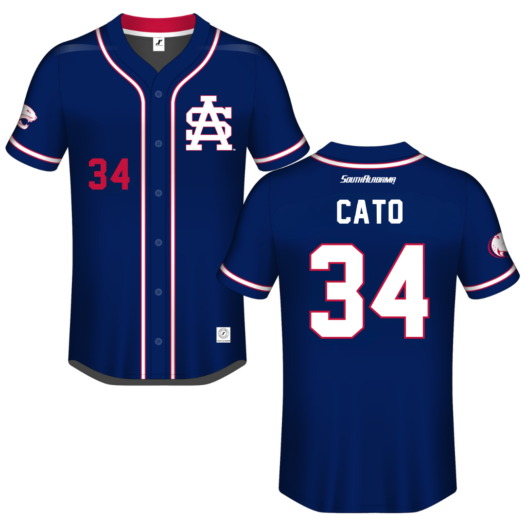 University of South Alabama Blue Button-Down Jersey - #34 Olivia Cato