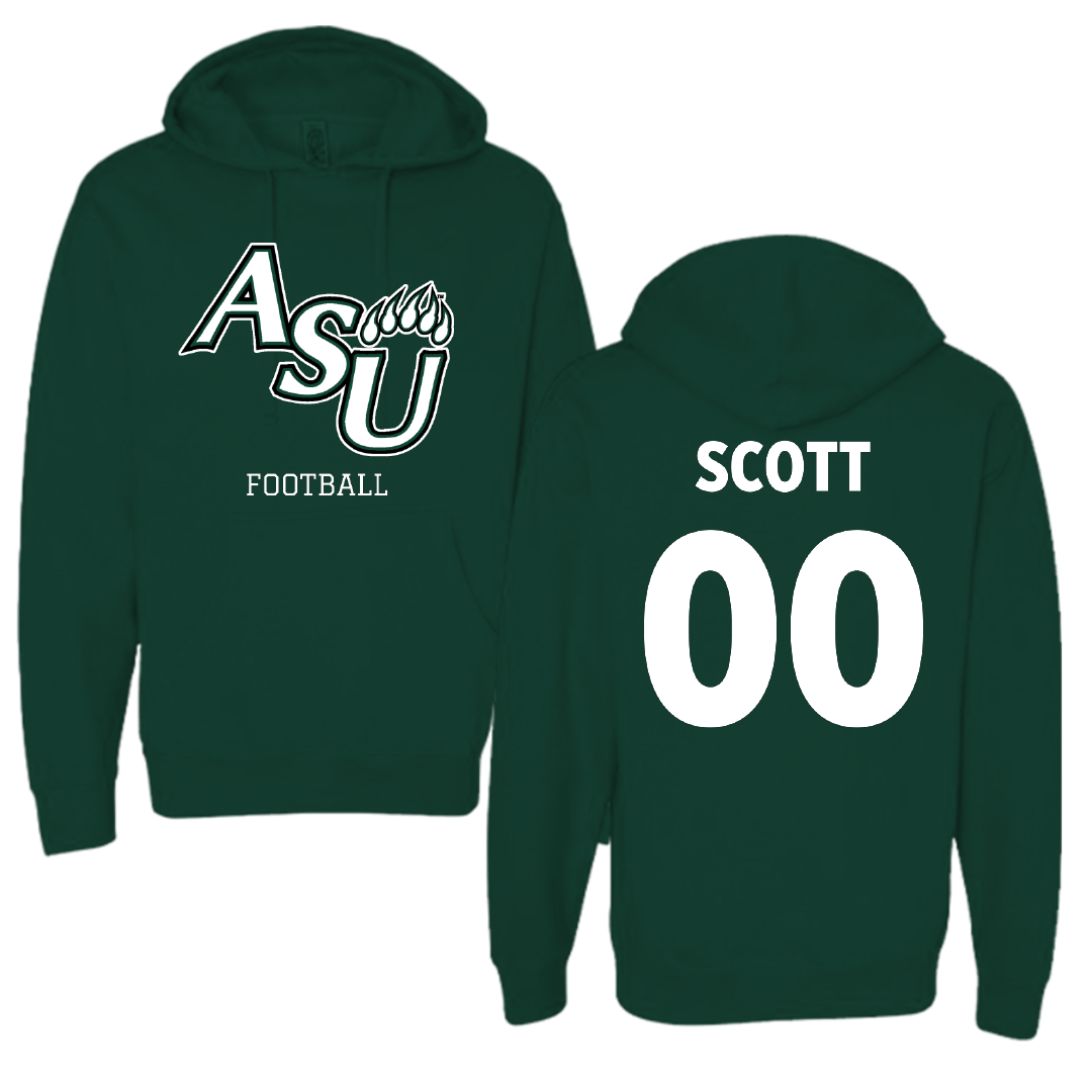 Adams State University Football Forest Green Block Hoodie - #00 Antwan Scott