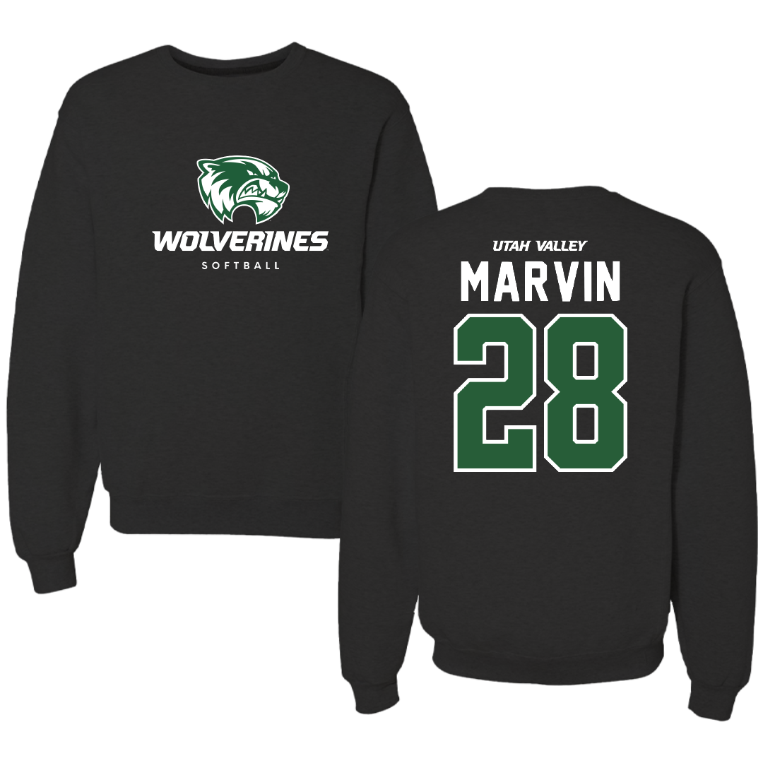 Utah Valley University Softball Black Mascot Crewneck - #28 Bailey Marvin