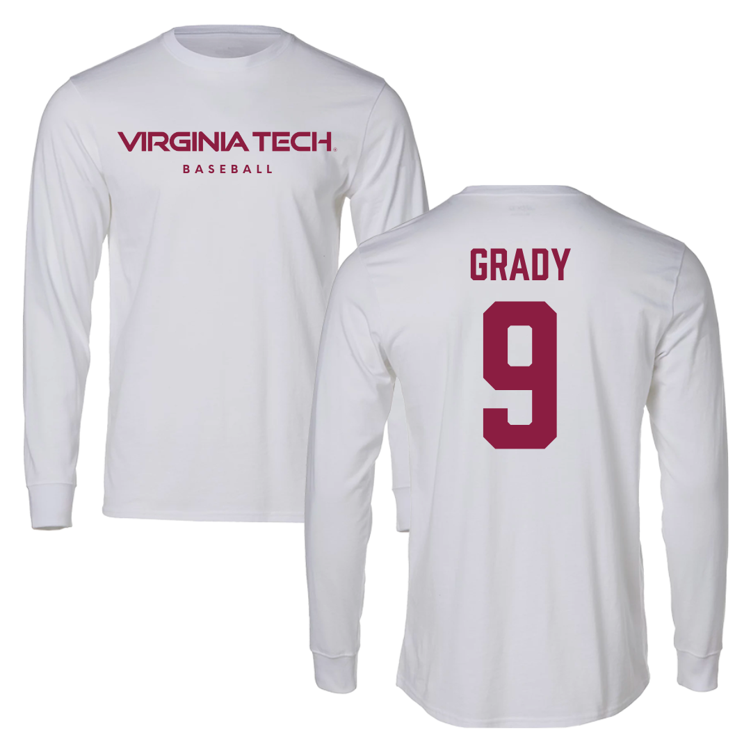 Virginia Tech Baseball White Performance Long Sleeve - #9 Clay Grady