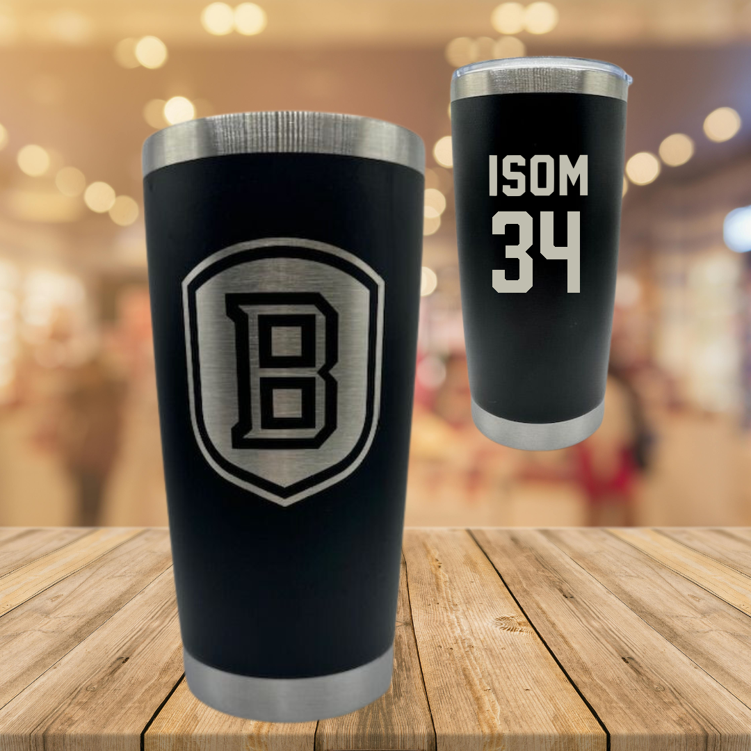 Bradley University Soccer Black Stainless Steel Tumbler - #34 Nathaniel Isom