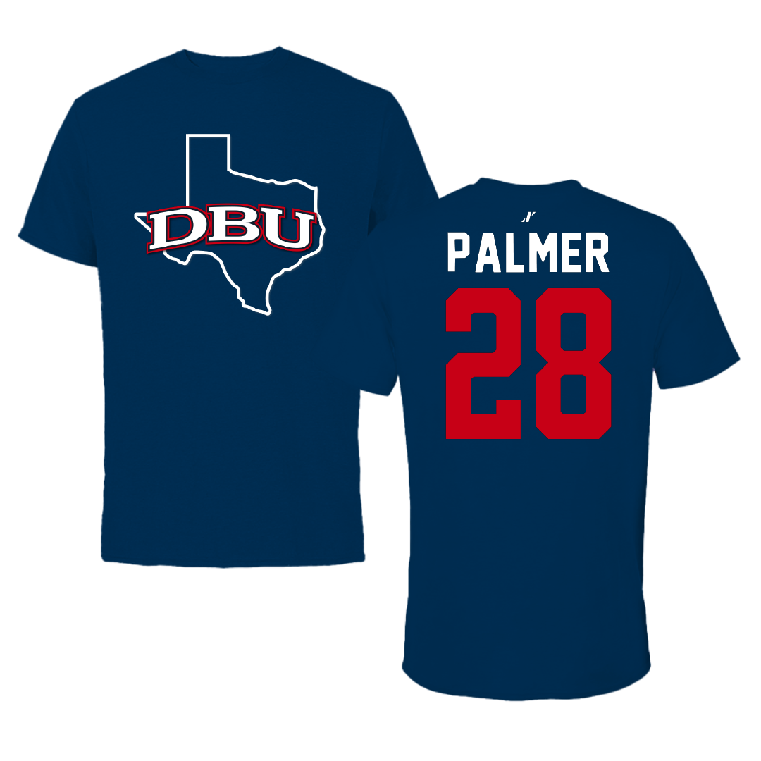 Dallas Baptist University Bowling Navy State Tee - #28 Jayden Palmer