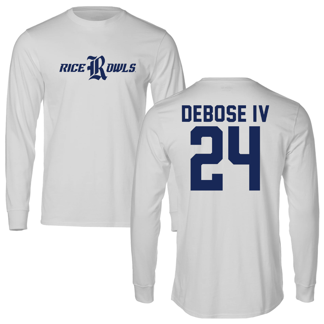 Rice University Football Light Gray Performance Long Sleeve - #24 Larry DeBose IV
