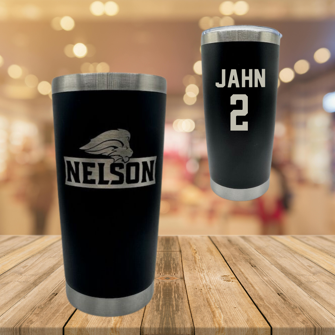 Nelson University Soccer Black Stainless Steel Tumbler - #2 Jordan Jahn