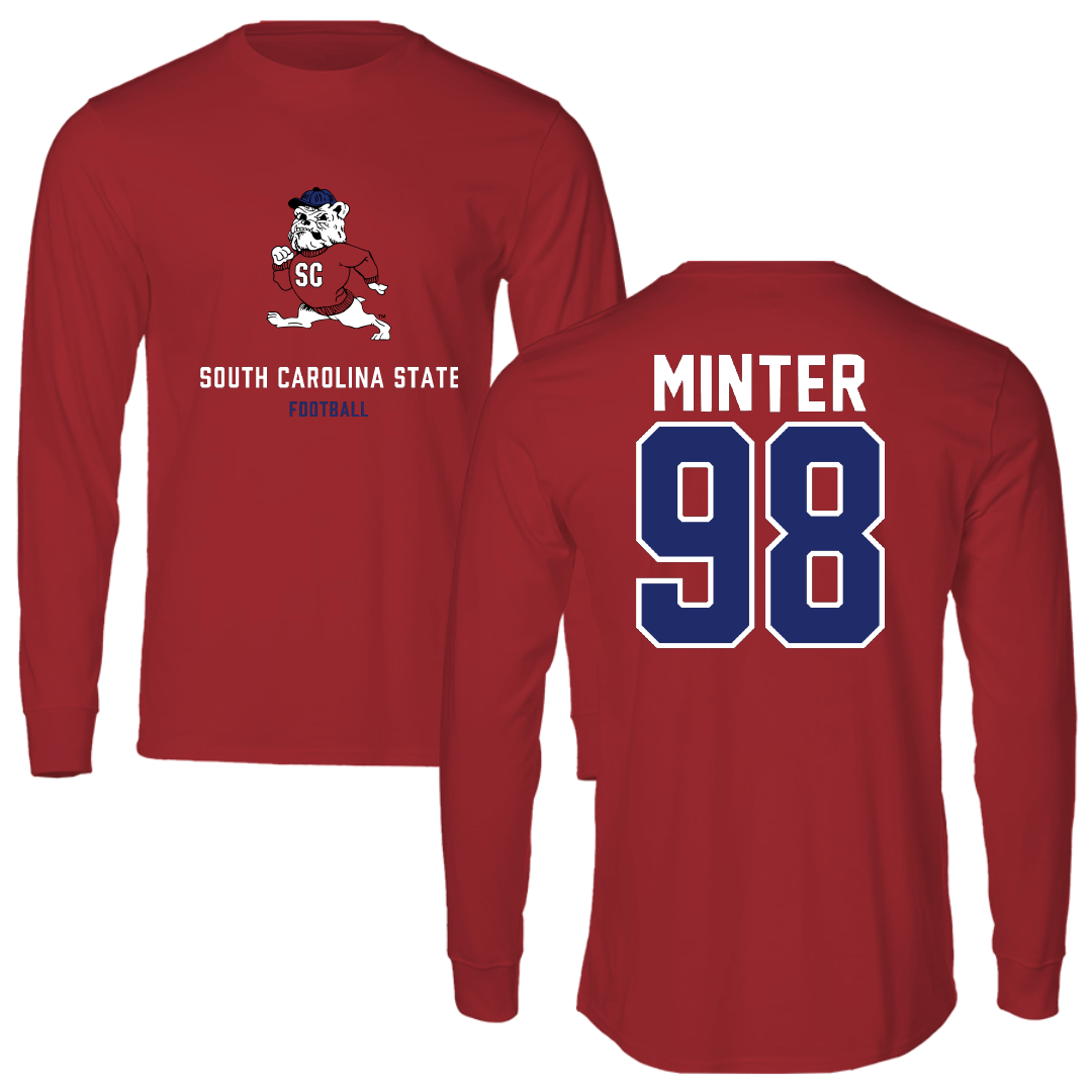 South Carolina State University Football Canvas Red Long Sleeve - #98 Octaveon Minter