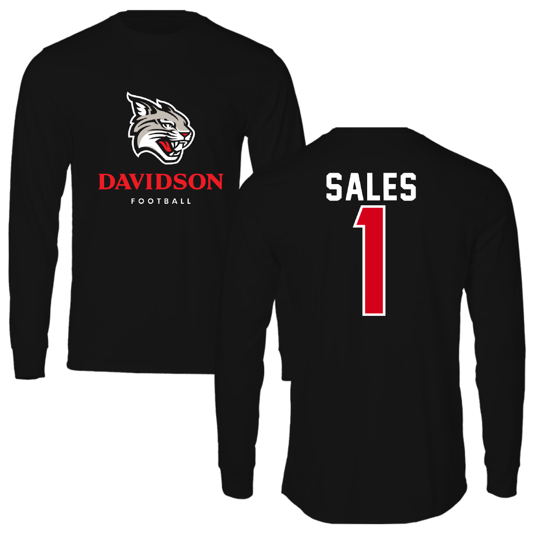 Davidson College Football Black Performance Long Sleeve - #1 Jaleel Sales