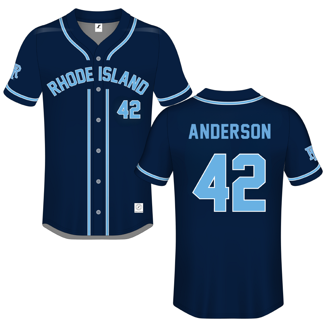 University of Rhode Island Navy Button-Down Jersey - #42 Michael Anderson
