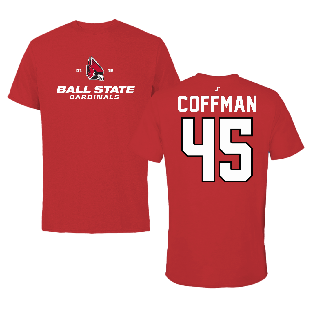 Ball State University Baseball Red General Tee - #45 Owen Coffman