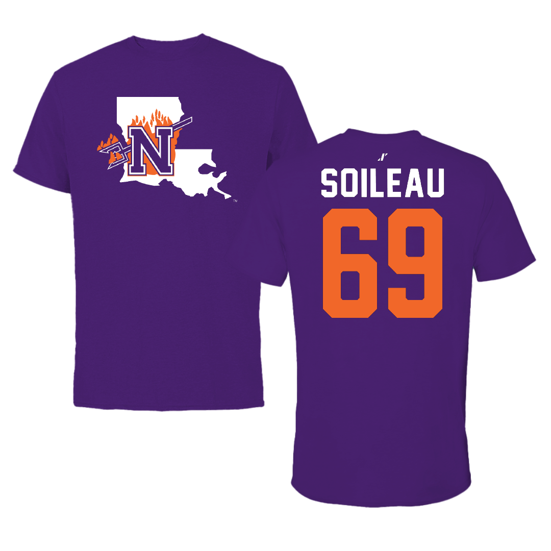 Northwestern State University Football Purple State Performance Tee - #69 Nicholas Soileau