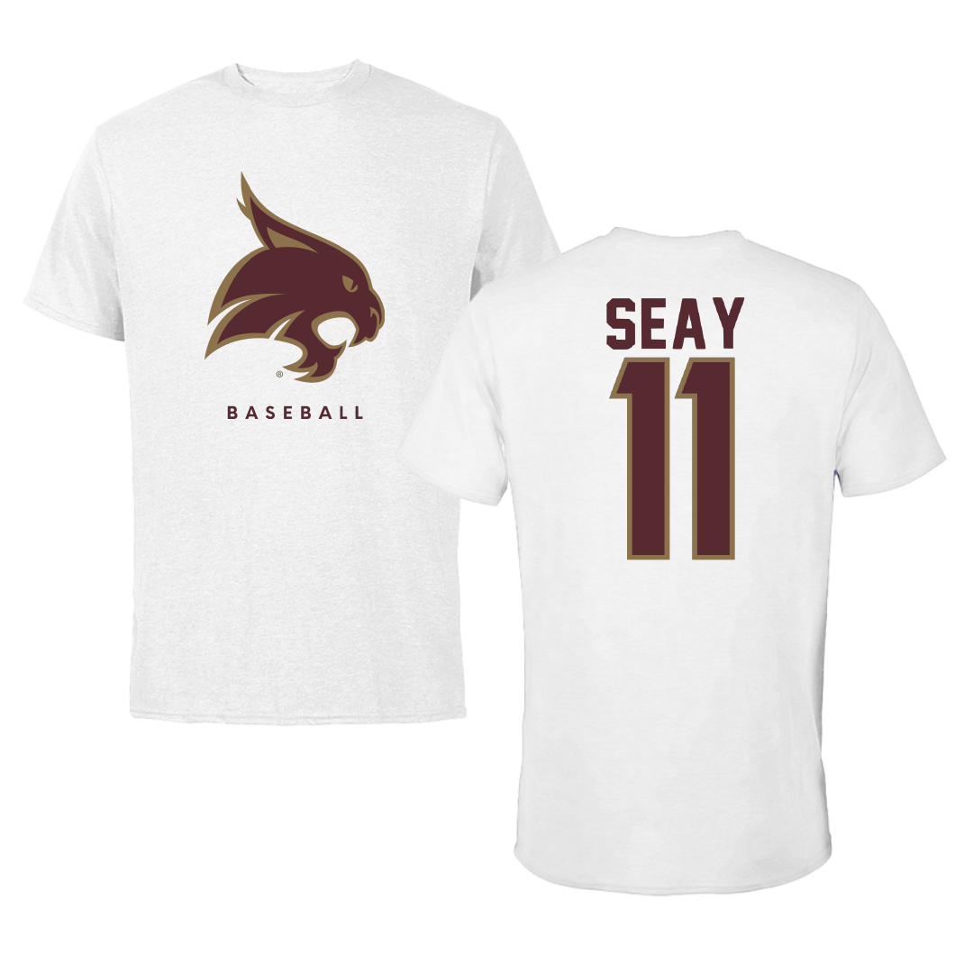 Texas State University Baseball White Performance Tee - #11 Taylor Seay