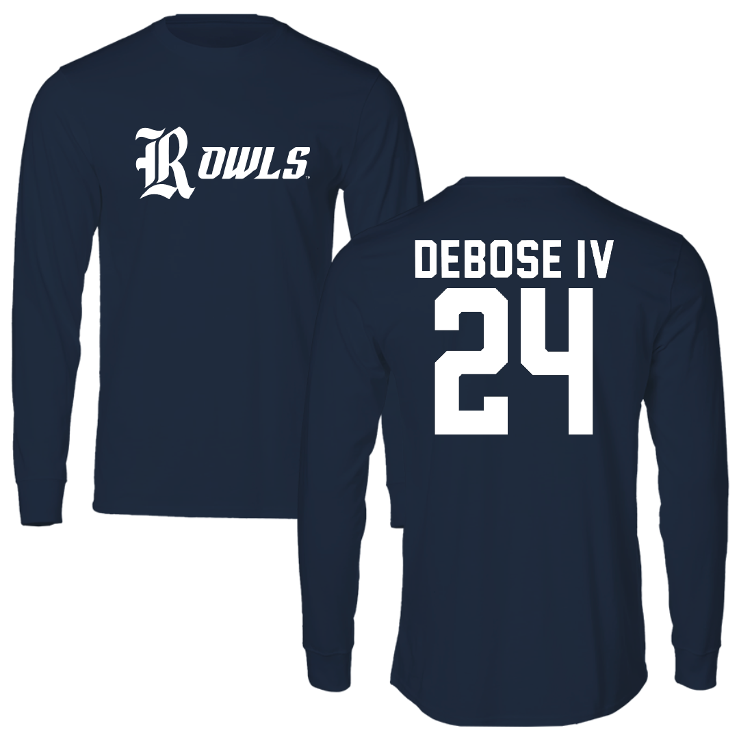 Rice University Football Navy Performance Long Sleeve - #24 Larry DeBose IV
