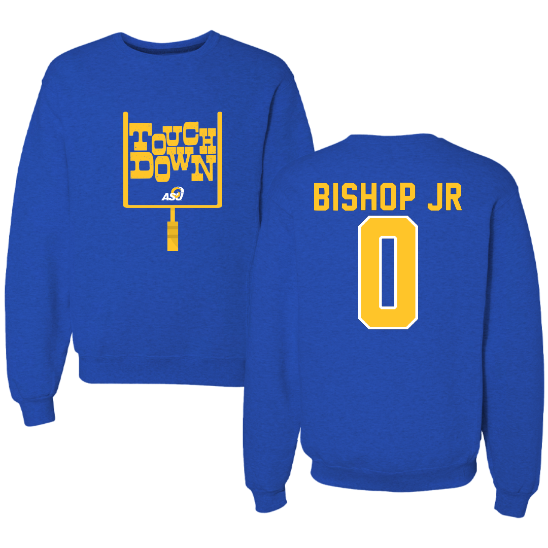 Angelo State University Football Blue Touchdown Crewneck - #0 Donny Bishop Jr