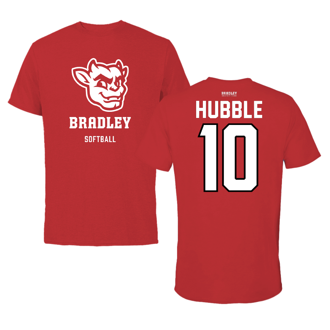 Bradley University Softball Red Mascot Tee - #10 Kiah Hubble