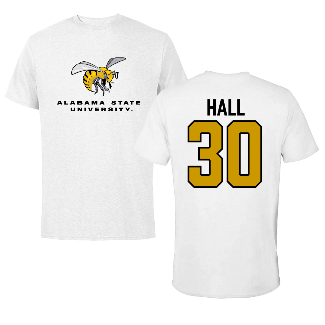 Alabama State University Basketball White Performance Tee - #30 Anaja Hall