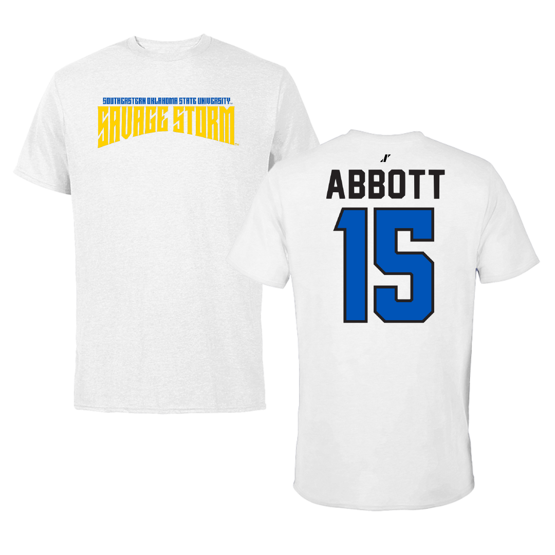 Southeastern Oklahoma State University Baseball White Classic Performance Tee - #15 Carson Abbott