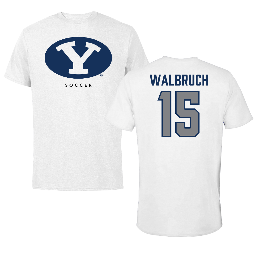 Brigham Young University Soccer White Performance Tee - #15 Ellie Walbruch