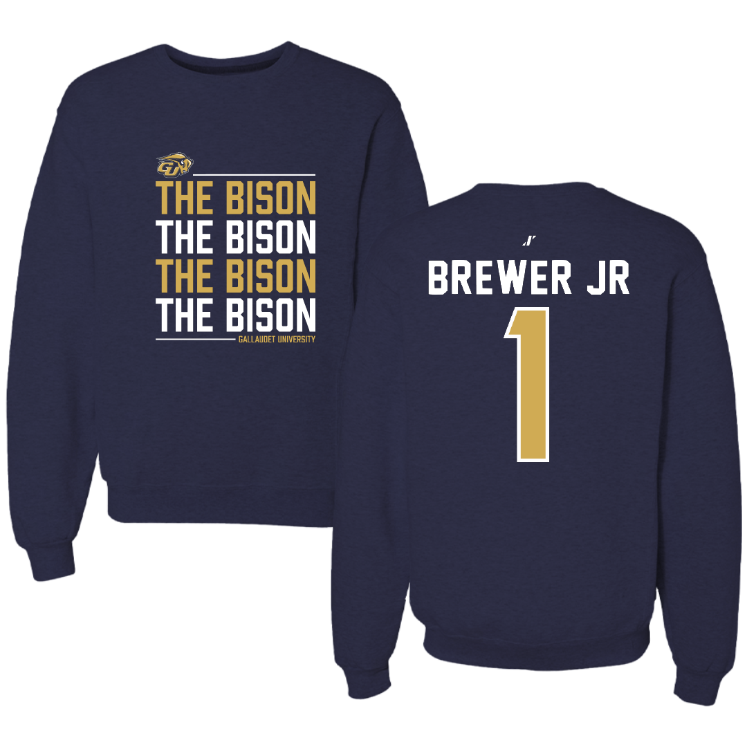 Gallaudet University Basketball Navy General Crewneck - #1 Bruce Brewer Jr