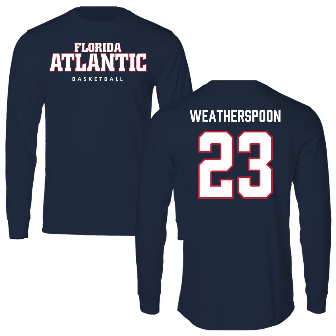 Florida Atlantic University Basketball Navy Block Long Sleeve - #23 Brandon Weatherspoon