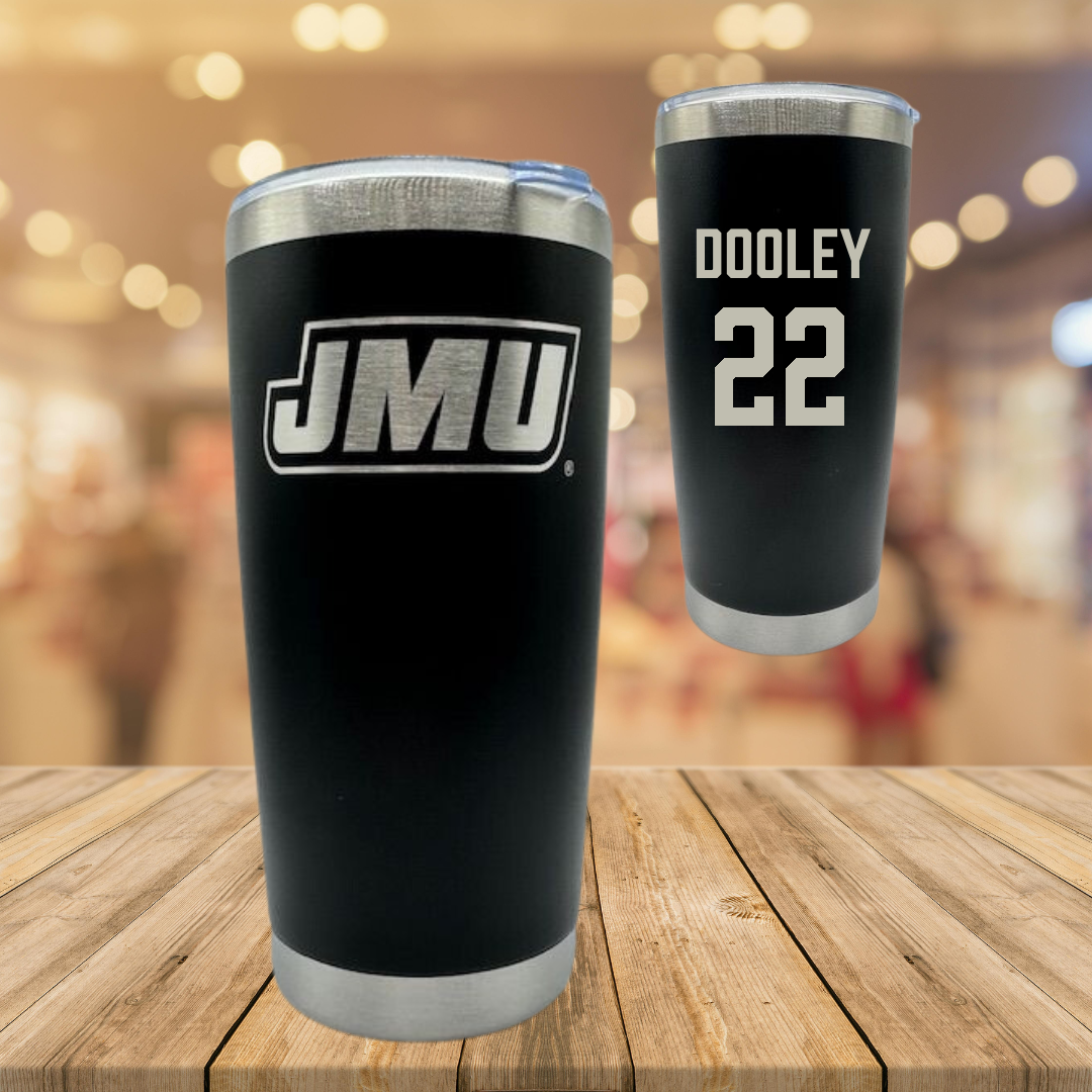 James Madison University Baseball Black Stainless Steel Tumbler - #22 Ryan Dooley
