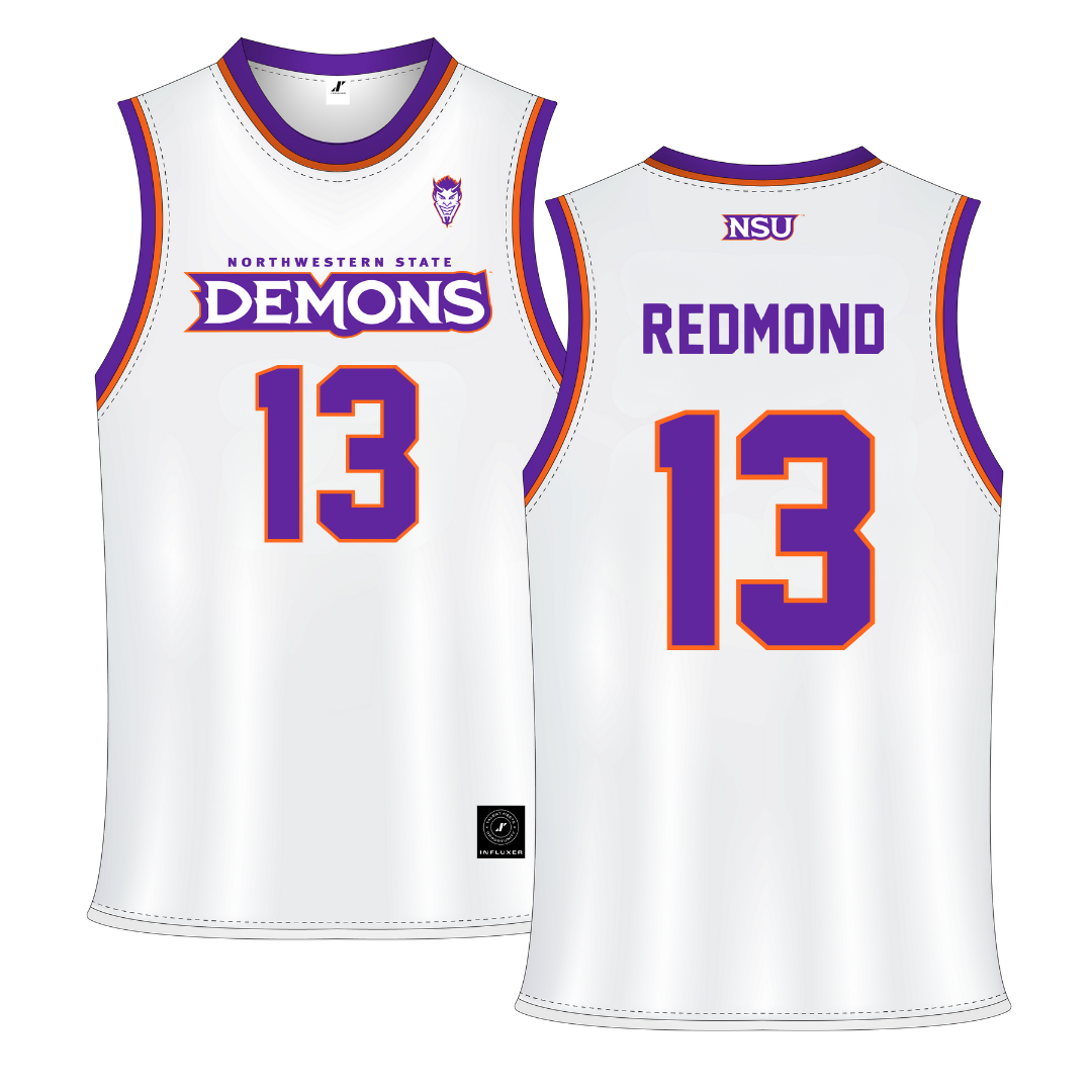 Northwestern State University White Basketball Jersey - #13 Justin Redmond