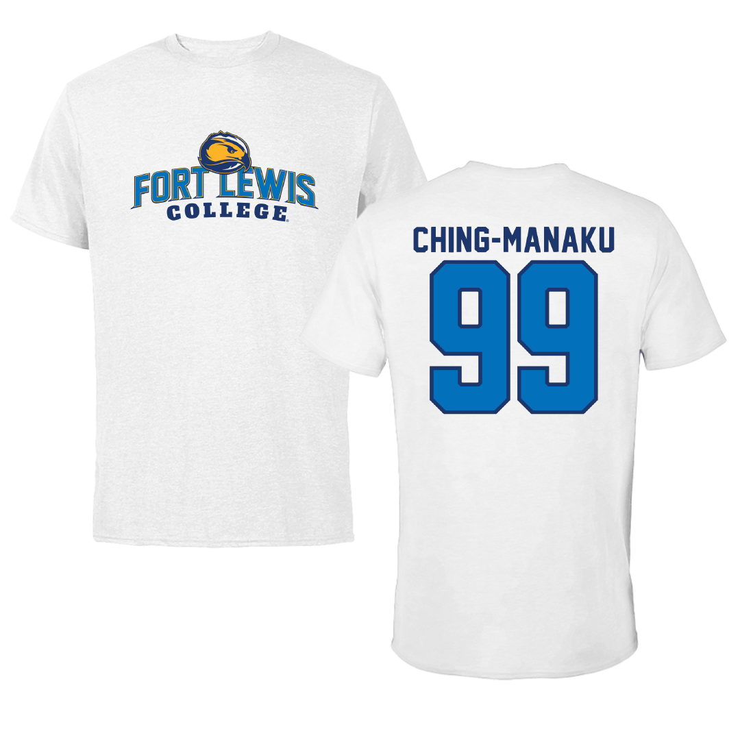Fort Lewis College Football White Performance Tee - #99 Axton Ching-Manaku