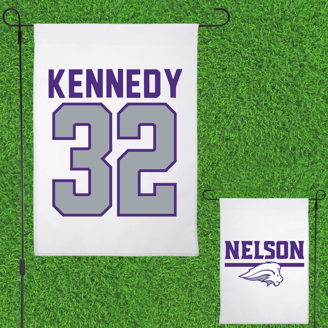 Nelson University Soccer White Garden Flag - #32 Caston Kennedy