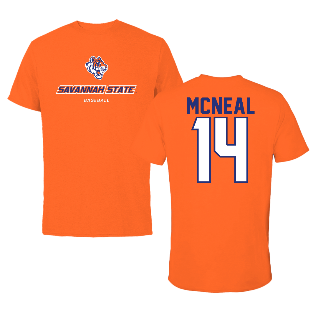 Savannah State University Baseball Orange Performance Tee - #14 Addrian McNeal