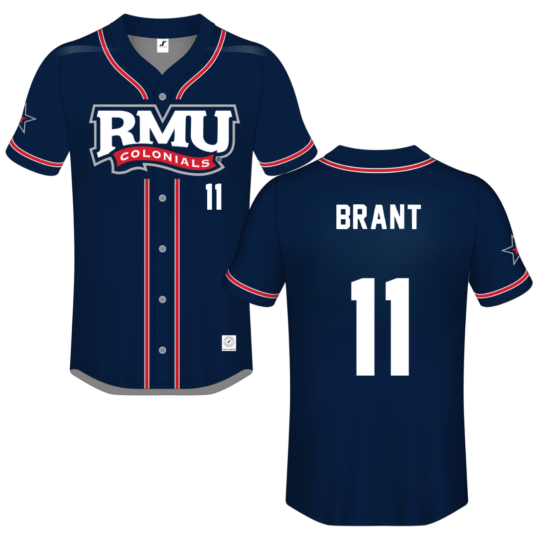 Robert Morris University Navy Button-Down Jersey - #11 Mary Brant