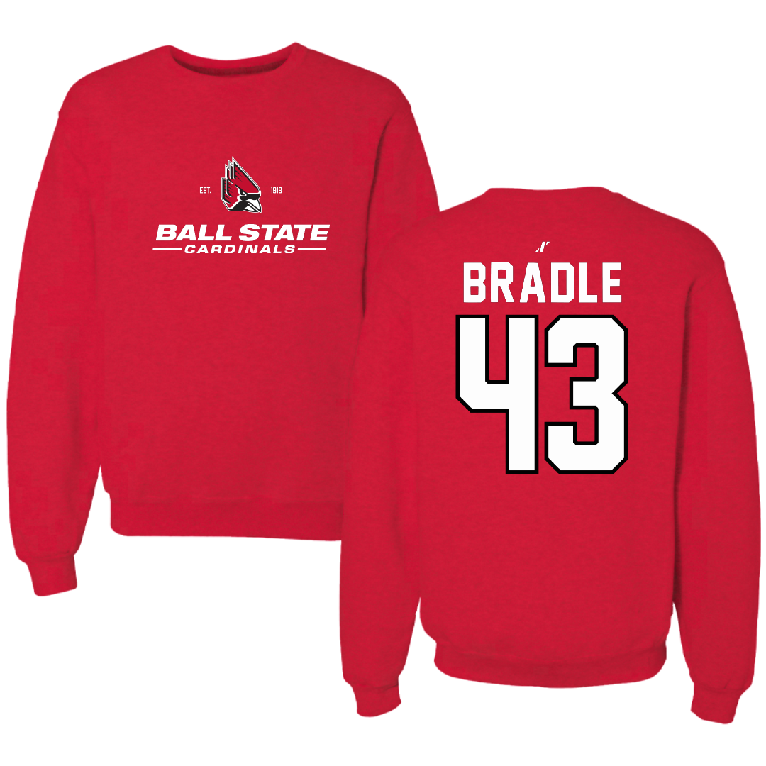 Ball State University Baseball Red General Crewneck - #43 Ty Bradle