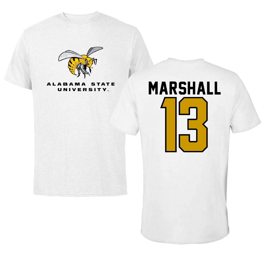 Alabama State University Basketball White Tee - #13 Jordon Marshall