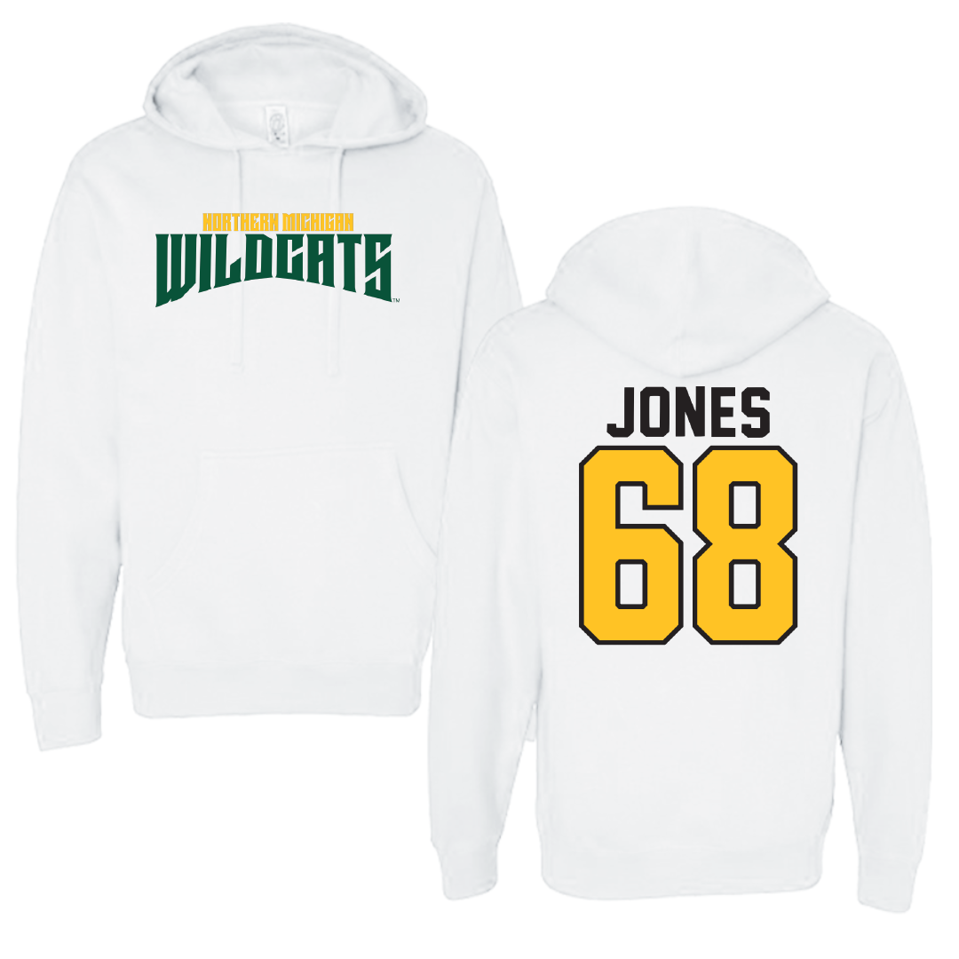 Northern Michigan University Football White Classic Hoodie - #68 Tommy Jones
