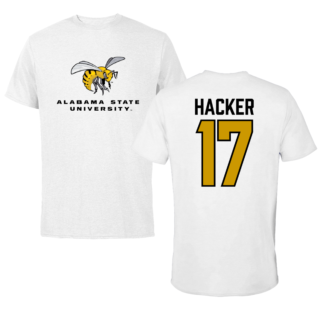 Alabama State University Soccer White Performance Tee - #17 McKinley Hacker