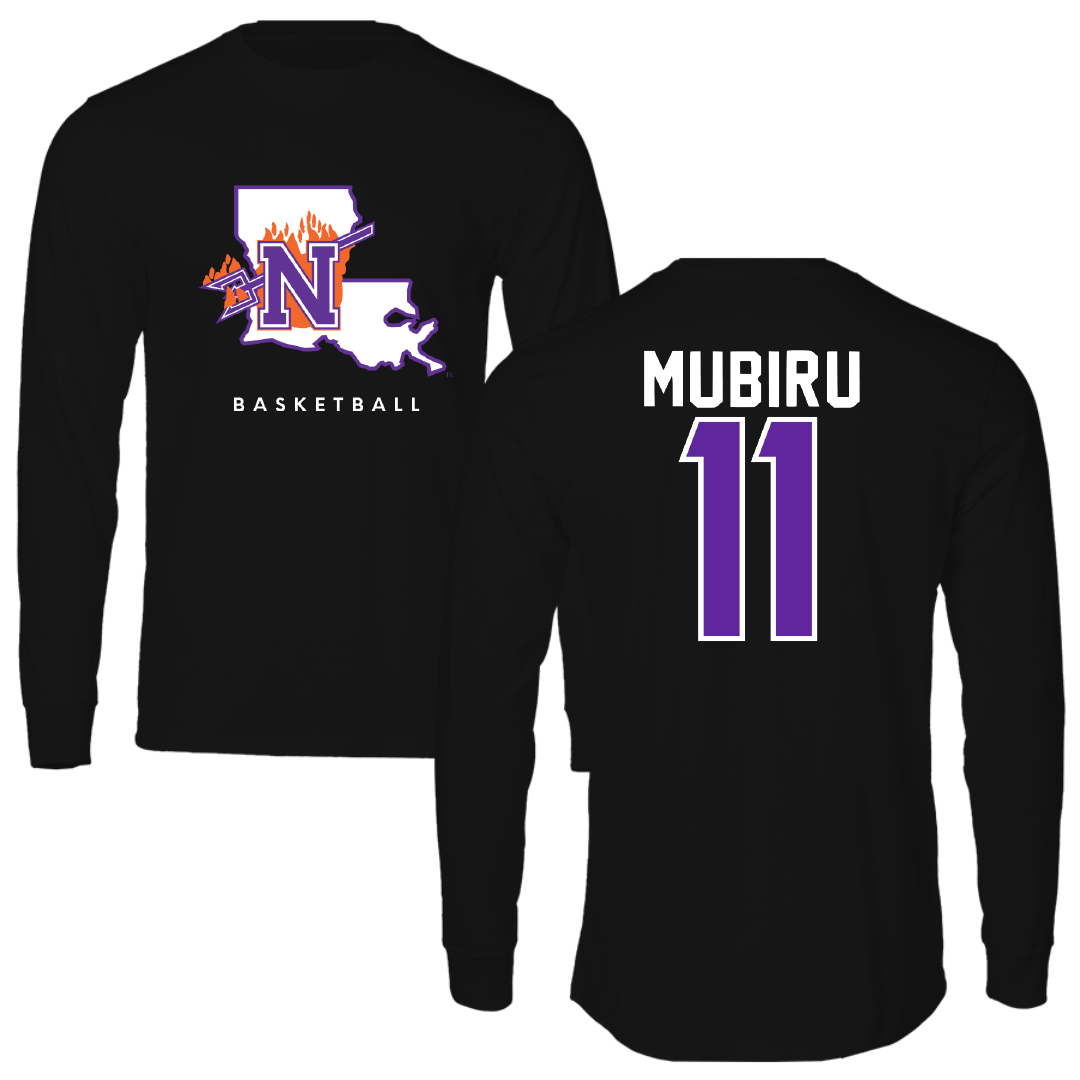 Northwestern State University Basketball Black Block Performance Long Sleeve - #11 Chris Mubiru