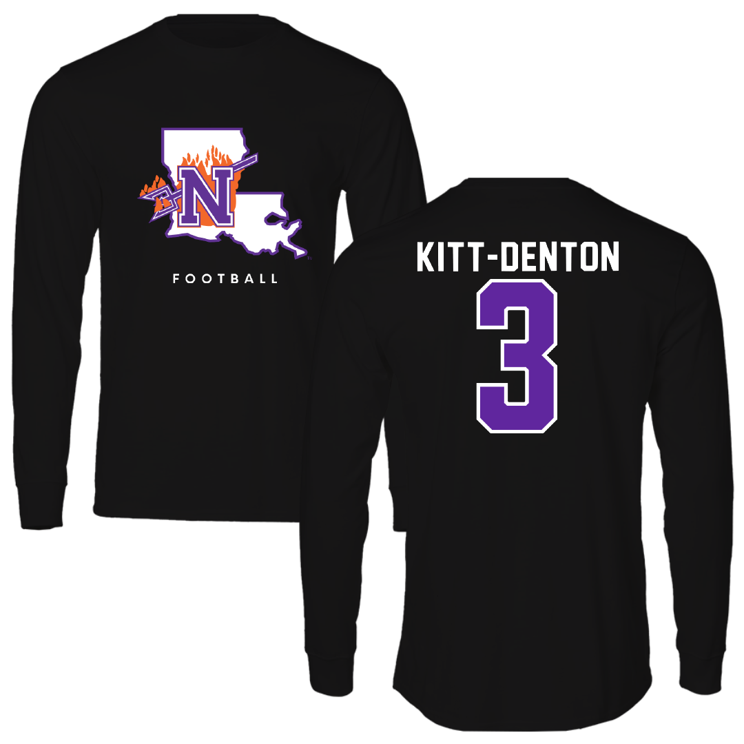 Northwestern State University Football Black Block Long Sleeve - #3 Myles Kitt-Denton