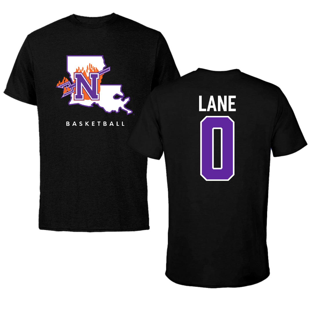 Northwestern State University Basketball Black Block Tee - #0 Jimel Lane