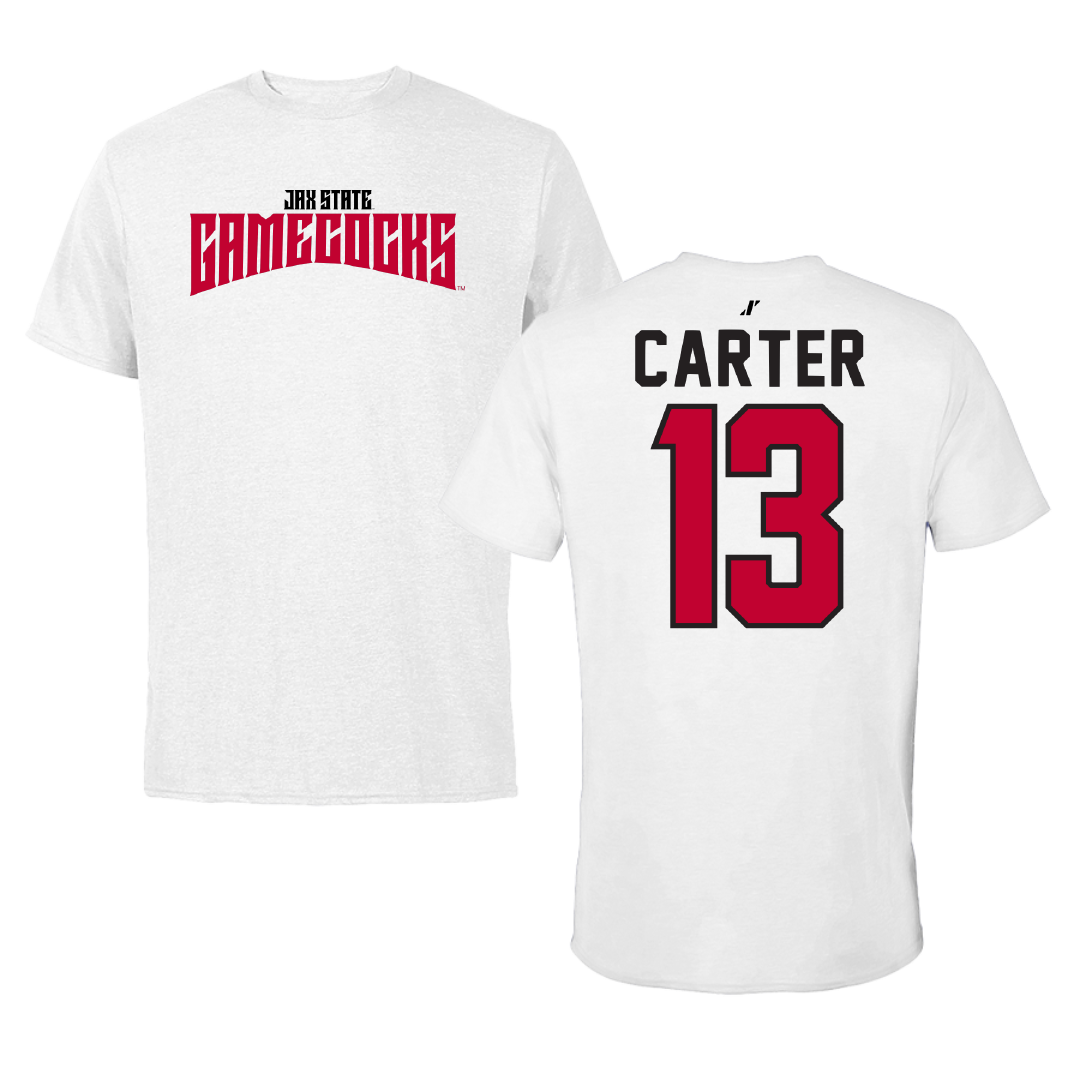 Jacksonville State University Football White Classics Performance Tee - #13 Derek Carter