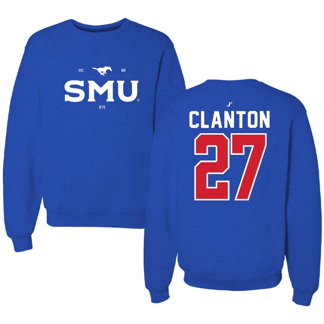Southern Methodist University Soccer Blue General Crewneck - #27 Ryan Clanton