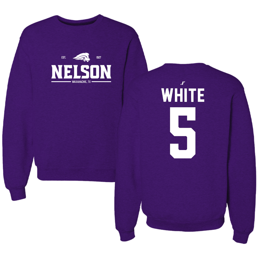 Nelson University Football Purple General Crewneck - #5 Amin White