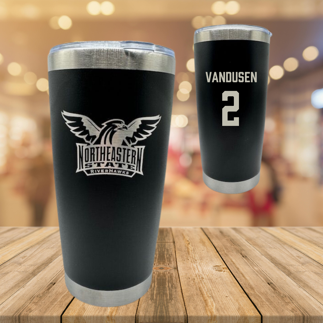 Northeastern State University Soccer Black Stainless Steel Tumbler - #2 Ethan VanDusen