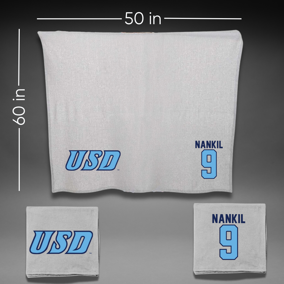 University of San Diego Football Gray Blanket - #9 Dom Nankil