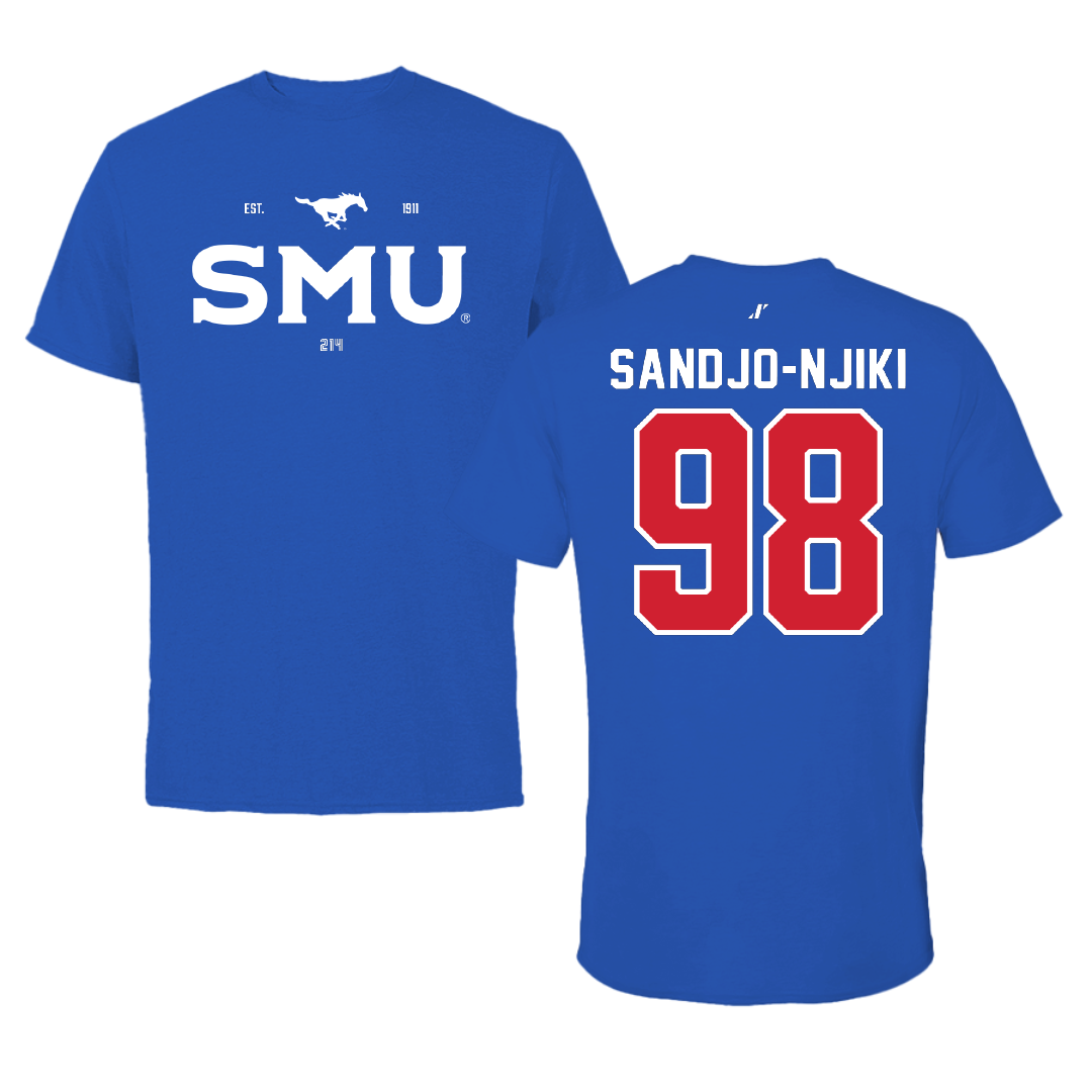 Southern Methodist University Football Blue General Performance Tee - #98 Mike Sandjo-Njiki