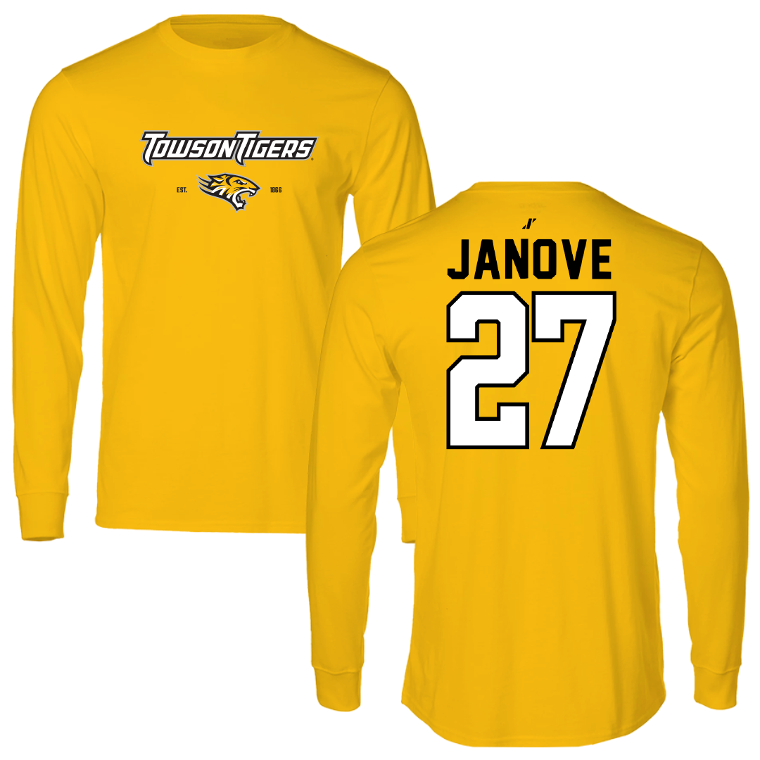 Towson University Baseball Gold General Performance Long Sleeve - #27 Josh Janove